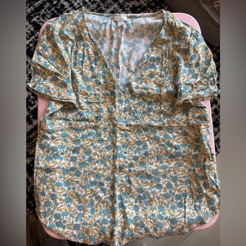Hinge Green and Yellow Floral Blouse